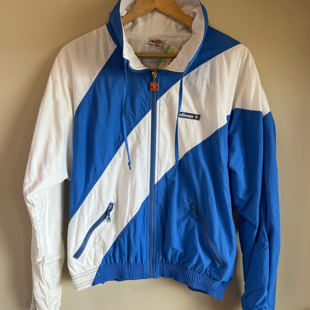RARE NWT VINTAGE Ellesse Blue and White Windbreaker Jacket & Pant Set